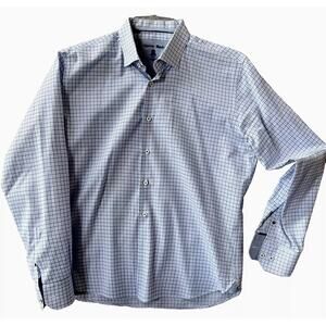 Visconti Men's Dress Shirt‎ XL No Show Button Down Long Sleeve Blue & White Nice